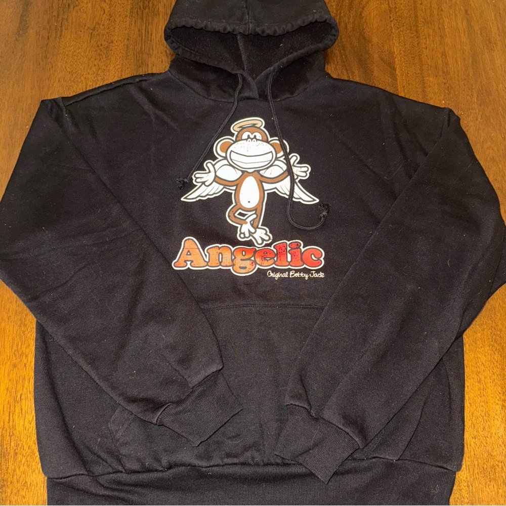 Bobby Jack Angelic Graphic Monkey Hoodie Sweatshirt Pullover Black Size Small